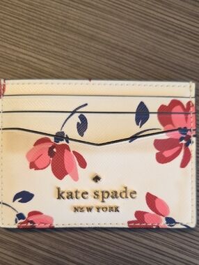 kate spade White Floral Card Case with Pink & Navy Accents